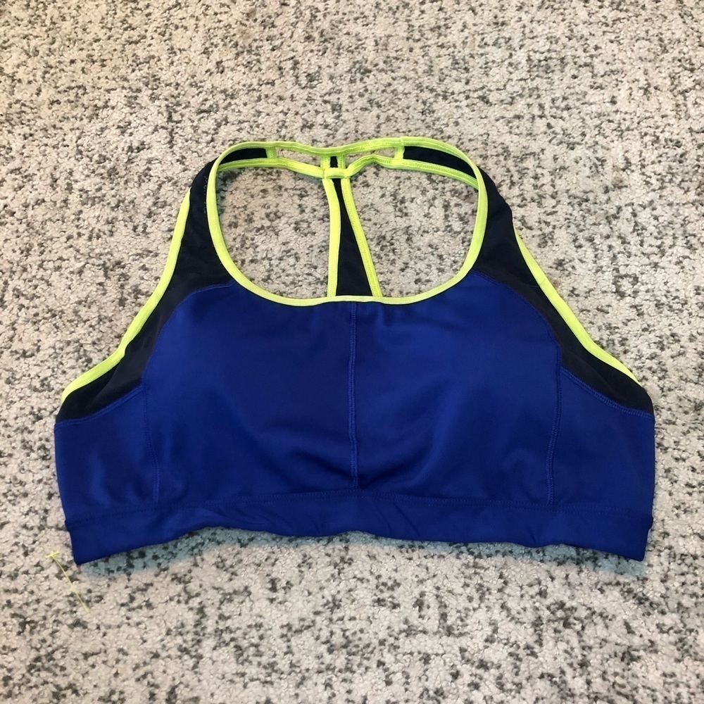 Athleta Blue & Green Mesh Padded Sports Bra Size XL